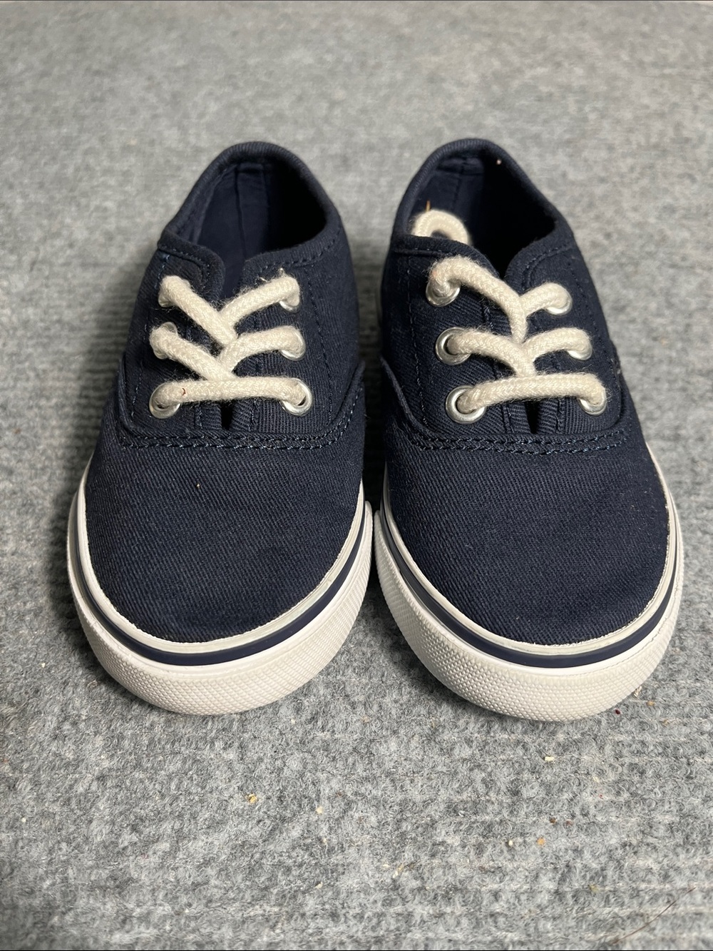 Janie and Jack Navy Canvas Kids Sneakers with White Laces
